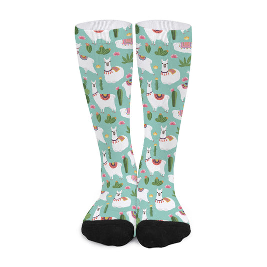 Cute Cactus And Llama Pattern Print Long Socks