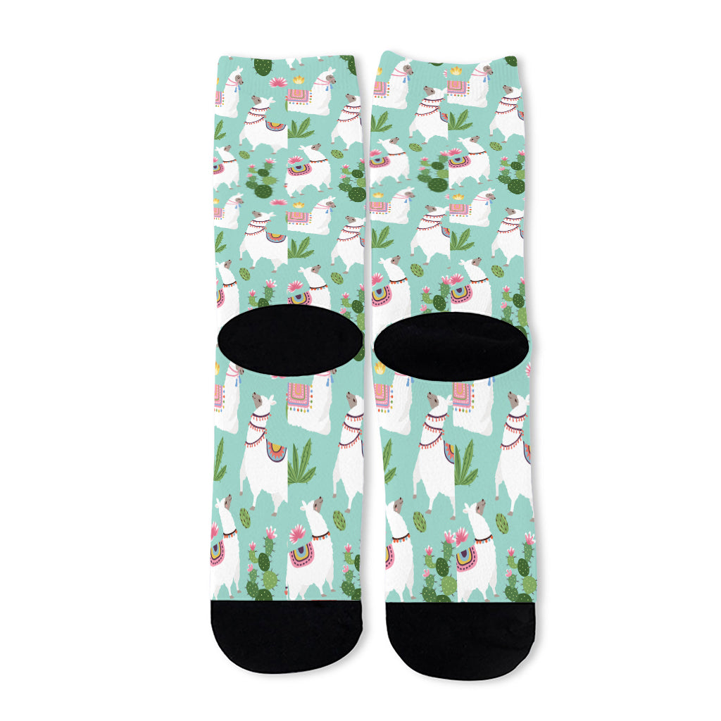 Cute Cactus And Llama Pattern Print Long Socks