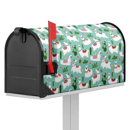 Cute Cactus And Llama Pattern Print Mailbox Cover