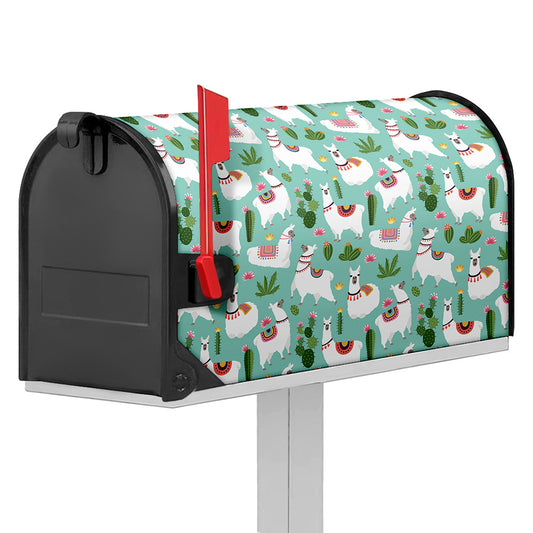 Cute Cactus And Llama Pattern Print Mailbox Cover
