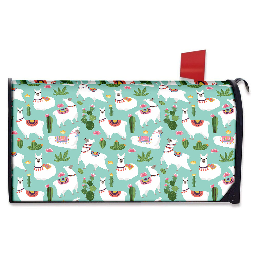 Cute Cactus And Llama Pattern Print Mailbox Cover