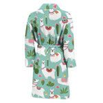 Cute Cactus And Llama Pattern Print Men's Bathrobe