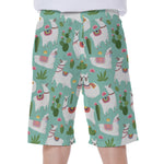 Cute Cactus And Llama Pattern Print Men's Beach Shorts