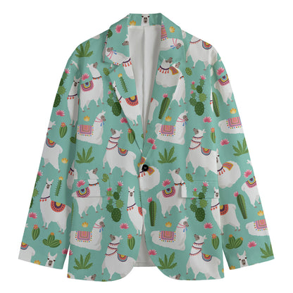 Cute Cactus And Llama Pattern Print Men's Blazer
