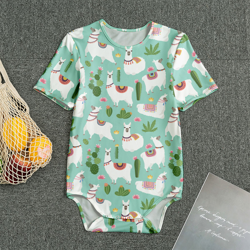 Cute Cactus And Llama Pattern Print Men's Bodysuit