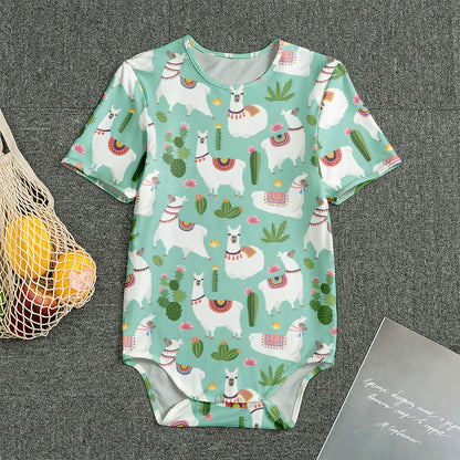 Cute Cactus And Llama Pattern Print Men's Bodysuit