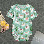 Cute Cactus And Llama Pattern Print Men's Bodysuit