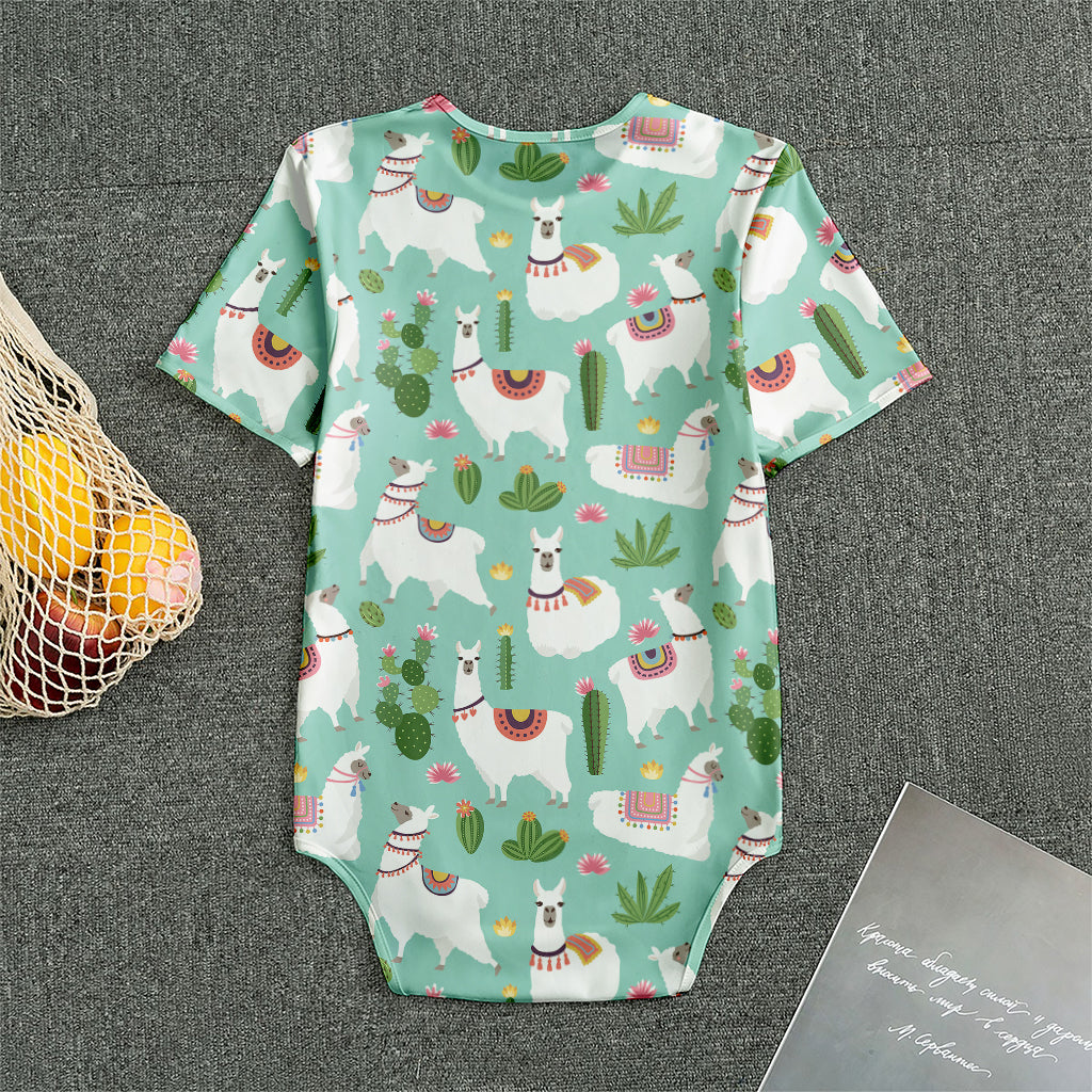 Cute Cactus And Llama Pattern Print Men's Bodysuit