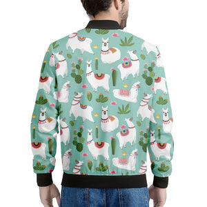Cute Cactus And Llama Pattern Print Men's Bomber Jacket