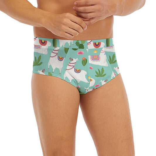 Cute Cactus And Llama Pattern Print Men's Briefs