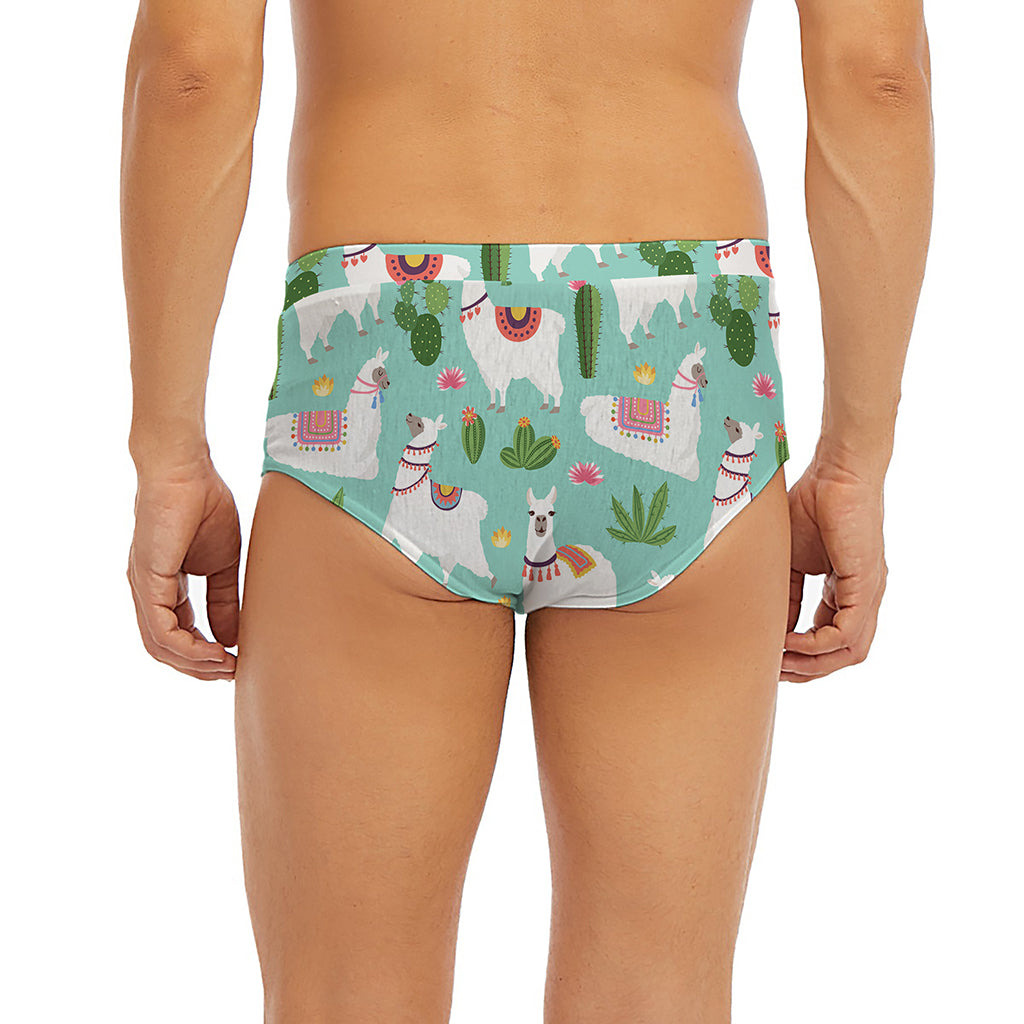 Cute Cactus And Llama Pattern Print Men's Briefs