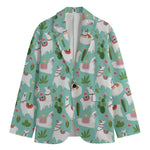 Cute Cactus And Llama Pattern Print Men's Cotton Blazer