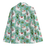 Cute Cactus And Llama Pattern Print Men's Cotton Blazer