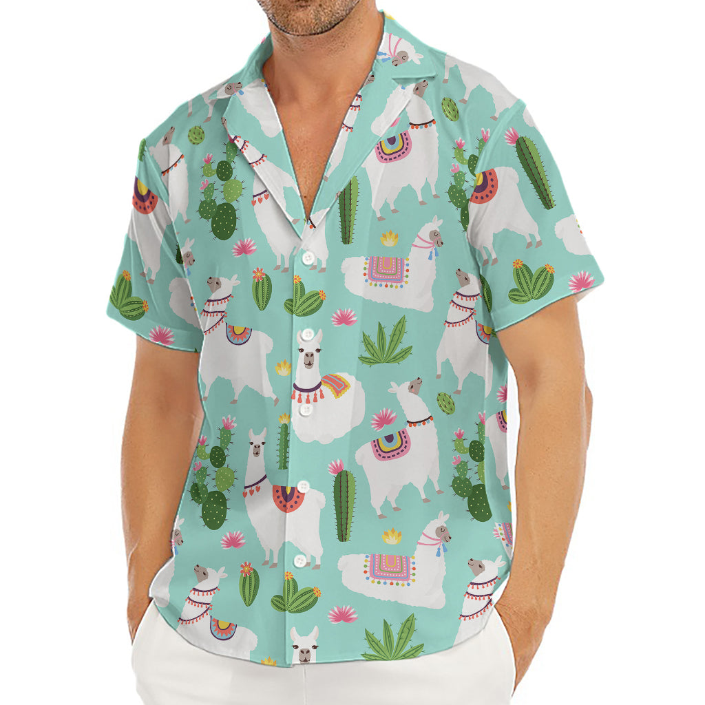 Cute Cactus And Llama Pattern Print Men's Deep V-Neck Shirt