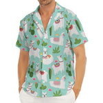 Cute Cactus And Llama Pattern Print Men's Deep V-Neck Shirt