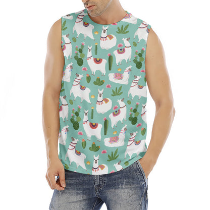Cute Cactus And Llama Pattern Print Men's Fitness Tank Top