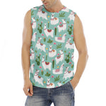 Cute Cactus And Llama Pattern Print Men's Fitness Tank Top