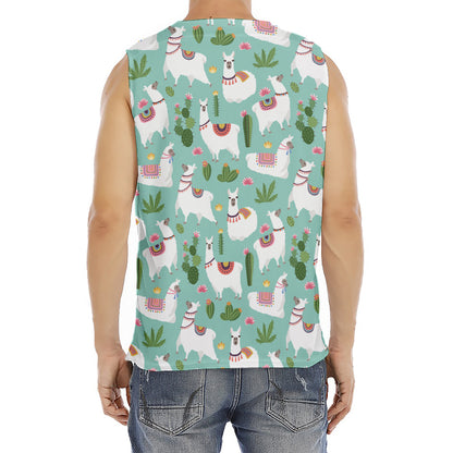 Cute Cactus And Llama Pattern Print Men's Fitness Tank Top