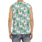 Cute Cactus And Llama Pattern Print Men's Fitness Tank Top