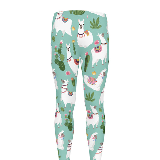 Cute Cactus And Llama Pattern Print Men's leggings