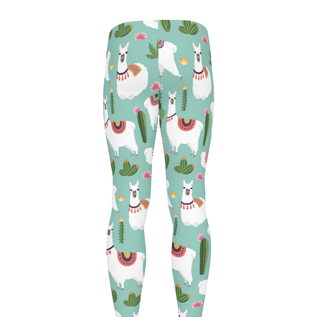 Cute Cactus And Llama Pattern Print Men's leggings