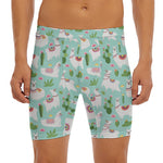 Cute Cactus And Llama Pattern Print Men's Long Boxer Briefs