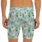 Cute Cactus And Llama Pattern Print Men's Long Boxer Briefs