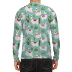 Cute Cactus And Llama Pattern Print Men's Long Sleeve Rash Guard