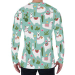 Cute Cactus And Llama Pattern Print Men's Long Sleeve T-Shirt