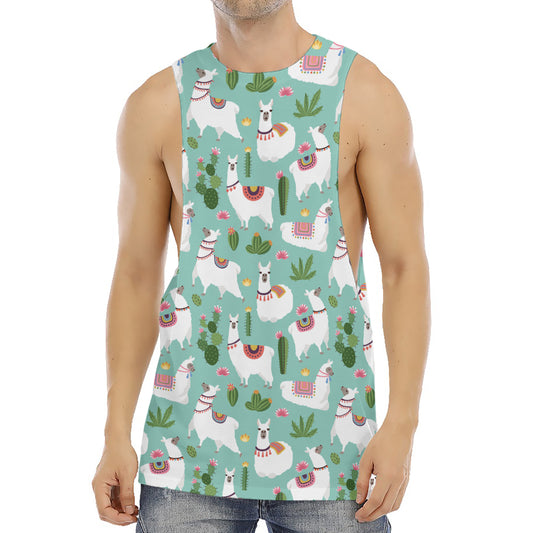 Cute Cactus And Llama Pattern Print Men's Muscle Tank Top