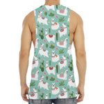 Cute Cactus And Llama Pattern Print Men's Muscle Tank Top