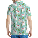 Cute Cactus And Llama Pattern Print Men's Polo Shirt