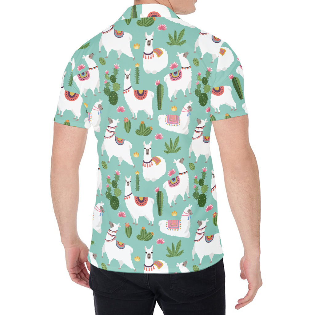 Cute Cactus And Llama Pattern Print Men's Shirt