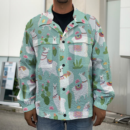 Cute Cactus And Llama Pattern Print Men's Shirt Jacket