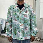 Cute Cactus And Llama Pattern Print Men's Shirt Jacket