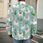 Cute Cactus And Llama Pattern Print Men's Shirt Jacket