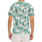 Cute Cactus And Llama Pattern Print Men's Short Sleeve Rash Guard