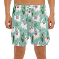 Cute Cactus And Llama Pattern Print Men's Split Running Shorts