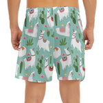 Cute Cactus And Llama Pattern Print Men's Split Running Shorts