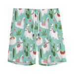 Cute Cactus And Llama Pattern Print Men's Sports Shorts