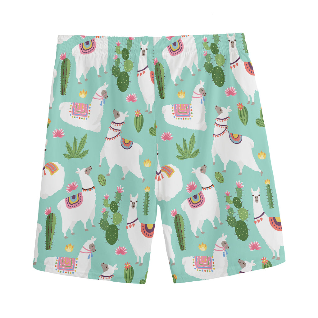 Cute Cactus And Llama Pattern Print Men's Sports Shorts