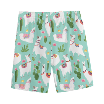 Cute Cactus And Llama Pattern Print Men's Sports Shorts