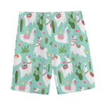 Cute Cactus And Llama Pattern Print Men's Sports Shorts