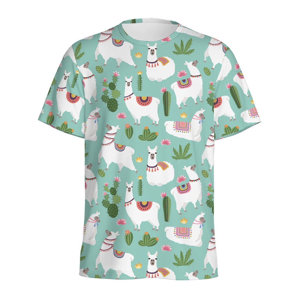 Cute Cactus And Llama Pattern Print Men's Sports T-Shirt
