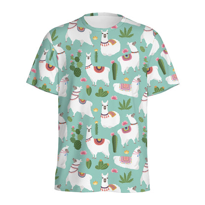 Cute Cactus And Llama Pattern Print Men's Sports T-Shirt