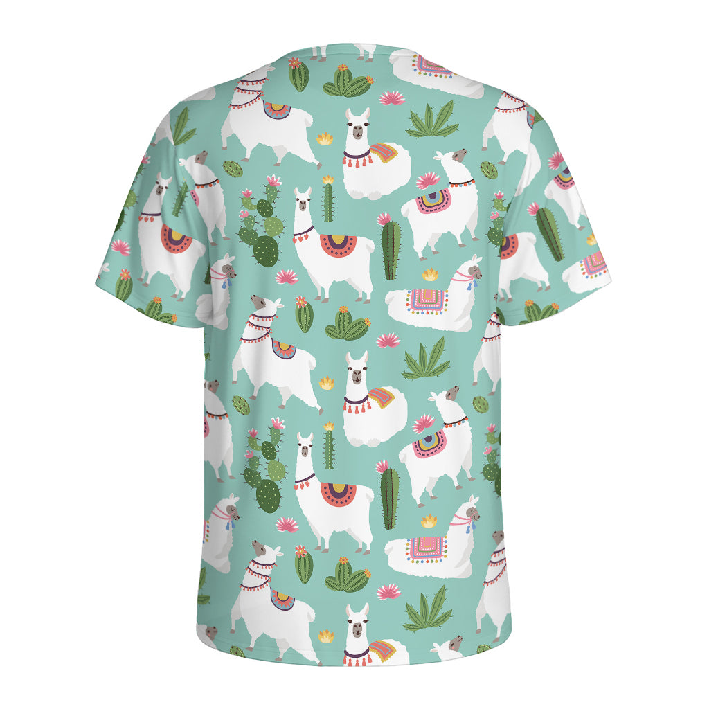 Cute Cactus And Llama Pattern Print Men's Sports T-Shirt