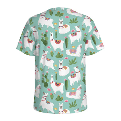 Cute Cactus And Llama Pattern Print Men's Sports T-Shirt