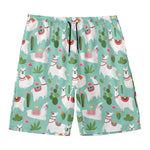Cute Cactus And Llama Pattern Print Men's Swim Trunks