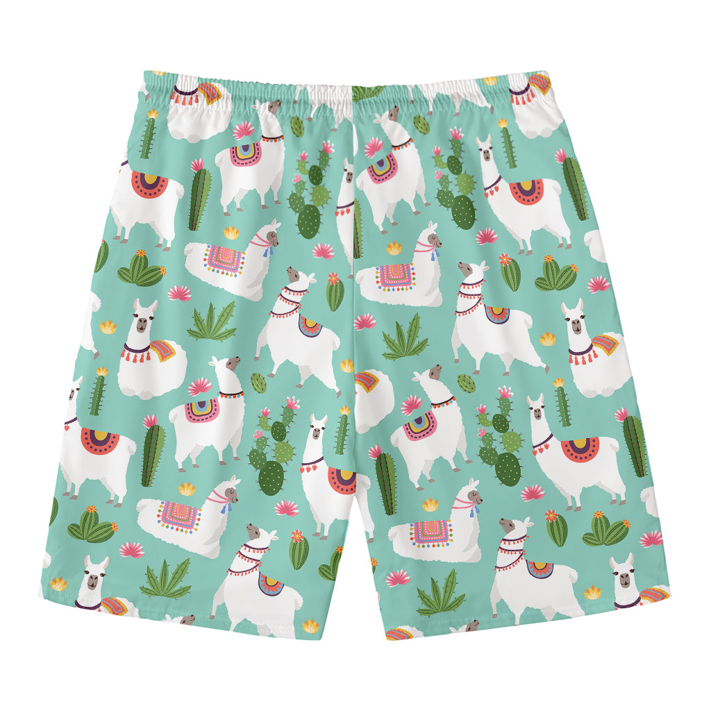Cute Cactus And Llama Pattern Print Men's Swim Trunks