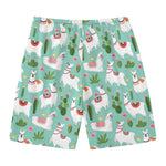 Cute Cactus And Llama Pattern Print Men's Swim Trunks